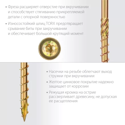ЗУБР КС-Т, 220 х 8.0 мм, TX40, тарельчатая головка, желтый цинк, 50 шт, конструкционный саморез, Профессионал (30051-80-220) купить в Тюмени