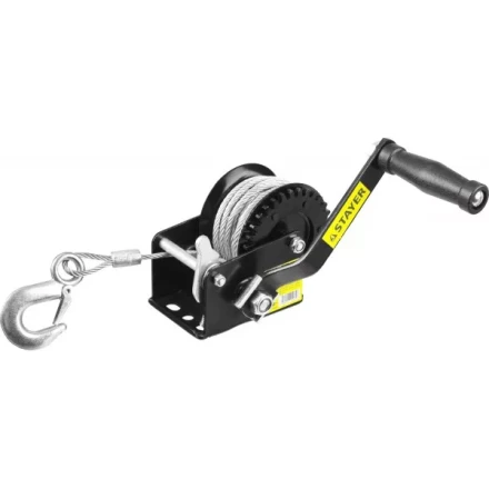 Лебедка ручная барабанная STAYER &quot;MASTER&quot;, тяговая, тросовая, 0,45т, 8м 43112-0.5 купить в Тюмени