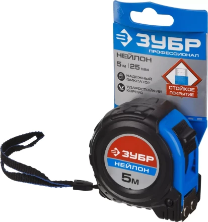Рулетка ЗУБР &quot;НЕЙЛОН&quot;, нейлоновое покрытие, упрочненное полотно, ударопрочный обрезиненный корпус, 5м/25мм 34056-05-25_z01 купить в Тюмени