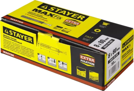 Дюбель-гвоздь полипропиленовый, потайный бортик, 8 x 80 мм, 50 шт, STAYER Master 30645-08-080 30645-08-080 купить в Тюмени
