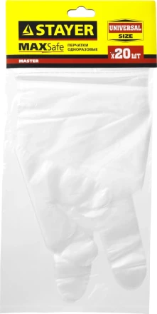 Перчатки STAYER &quot;MASTER&quot; одноразовые полиэтиленовые, 20шт 1150-H20_z01 купить в Тюмени