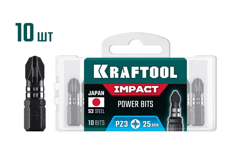 KRAFTOOL Impact PZ 3, 25 мм, 10 шт, ударные биты (26193-3-25-S10) купить в Тюмени
