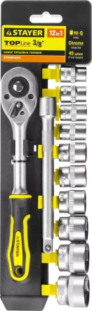 Набор STAYER &quot;STANDARD&quot;: Торцовые головки (3/8&quot;) на пластиковом рельсе, трещотка, удлинитель, 10-24мм, 12 предметов 27752-H12 купить в Тюмени