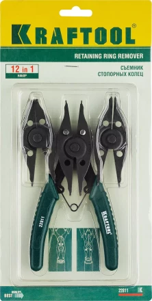 Съемник стопорных колец KRAFTOOL, внешний/внутренний, 12-в-1 22811 купить в Тюмени