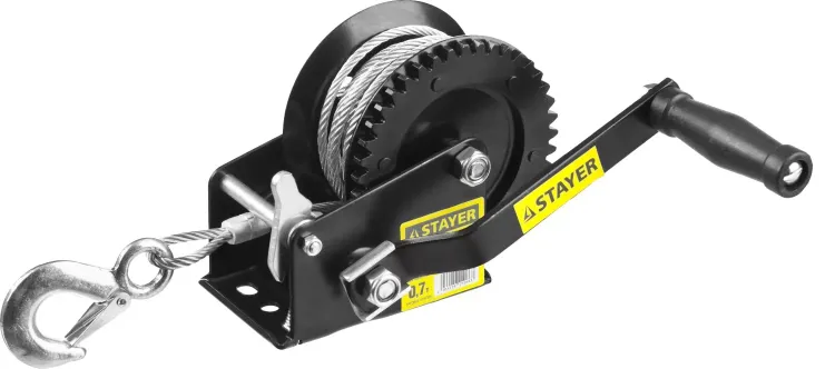 Лебедка ручная барабанная STAYER "MASTER", тяговая, тросовая, 0,7т, 8м 43112-0.7 купить в Тюмени