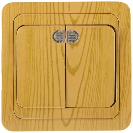 Выключатель СВЕТОЗАР &quot;ГАММА&quot; с подсветкой, двухклавишный, цвет ольха, 10A/~250B SV-54135-A купить в Тюмени