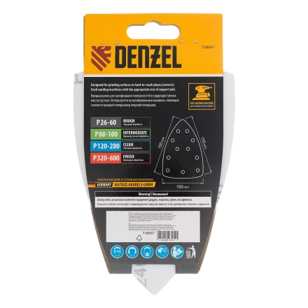 Треугольник абразивный на ворc. подложке под &quot;липучку&quot;, перф., P 240, 150х150х100 мм, 5 шт. Denzel 738667 купить в Тюмени