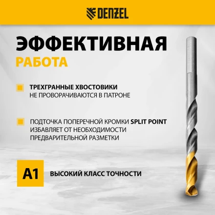 Набор сверл по металлу Denzel 723003, 1-10 мм, Р6М5-TiN, Golden Tip, 19 шт купить в Тюмени