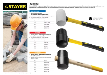 Киянка STAYER &quot;PROFI&quot; резиновая БЕЛАЯ, с фиберглассовой ручкой, 900г 20533-900 купить в Тюмени