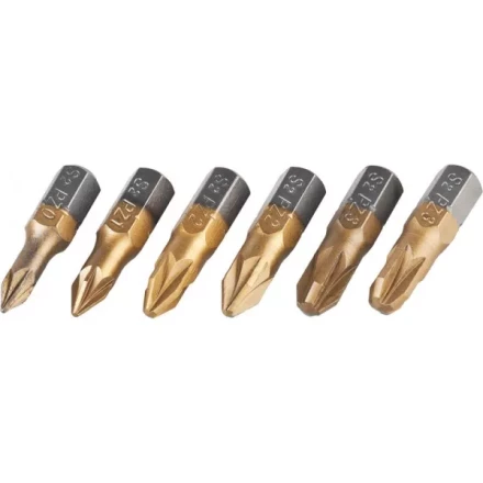 Набор JCB: Биты, хромомолибденовая сталь S2, титановое покрытие, 6 пред.: PZ№ 0,1,2х2шт,3х2шт, 25мм JPL002 купить в Тюмени