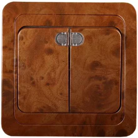 Выключатель СВЕТОЗАР &quot;ГАММА&quot; с подсветкой, двухклавишный, цвет орех, 10A/~250B SV-54135-N купить в Тюмени