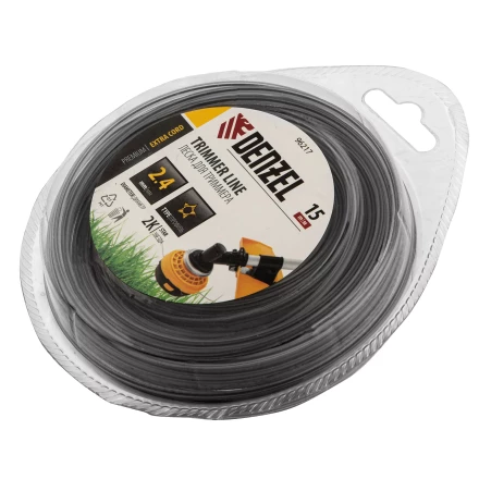 Леска для триммера двухкомпонентная звезда, 2,4мм х 15м, блистер EXTRA CORD, Denzel 96217 купить в Тюмени