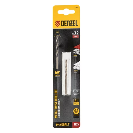 Сверло по металлу, 3,2 мм, HSS Co-8% // Denzel 71408 купить в Тюмени