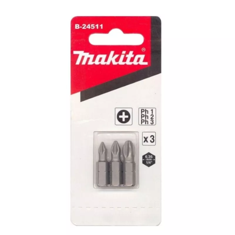 Биты Makita PH1,2,3 25мм 3шт (B-24511) купить в Тюмени