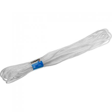 Шнур вязаный полипропиленовый СИБИН с сердечником, белый, длина 20 метров, диаметр 7 мм 50257 купить в Тюмени