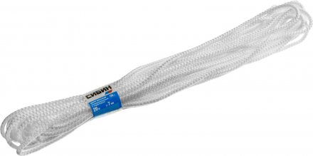 Шнур вязаный полипропиленовый СИБИН с сердечником, белый, длина 20 метров, диаметр 7 мм 50257 купить в Тюмени