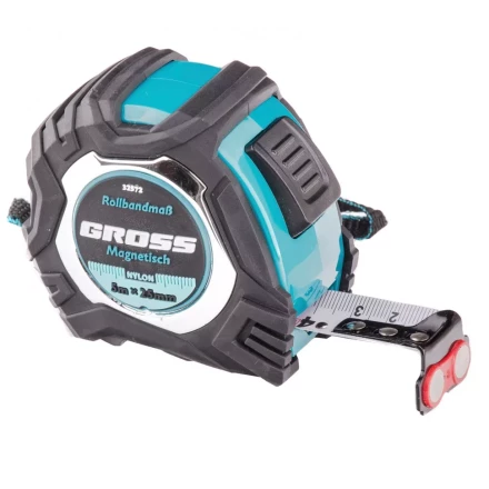 Рулетка Magnetisch 5 м х 25 мм обрезиненный корпус автоматическая фиксация Нейлоновое покрытиеытие зацеп с магнитом Gross 32572 купить в Тюмени