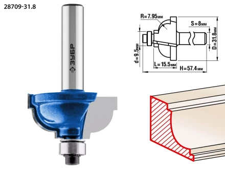 ЗУБР 31.8 x 17 мм, радиус 8 мм, фреза кромочная калевочная №7, Профессионал (28709-31.8) купить в Тюмени