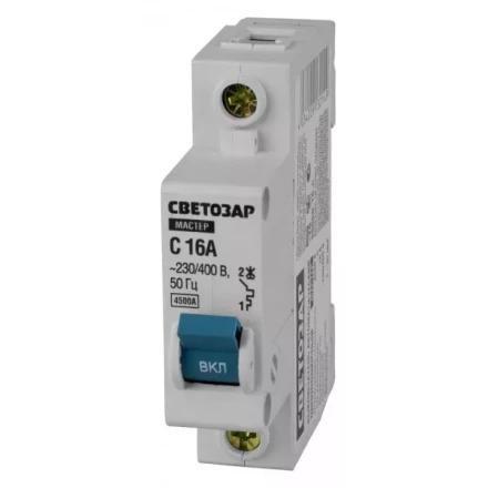 Выключатель СВЕТОЗАР автоматический, 1-полюсный, &quot;С&quot; (тип расцепления), 16 A, 230 / 400 В 49060-16-C купить в Тюмени
