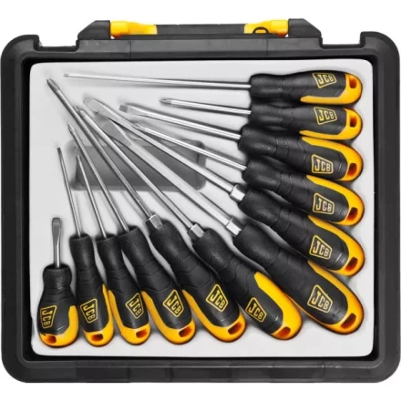 Набор JCB: Отвертки, хромомолибденовая сталь S2, двухкомпонентные рукоятки, магнитный наконечник, 12 предм, в боксе JSD021 купить в Тюмени