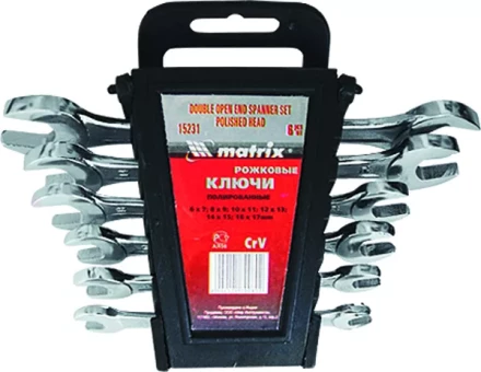 Набор ключей рожковых 6 х 22 мм 8 шт. CrV хромированные MATRIX 15276 купить в Тюмени