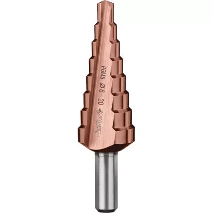 Сверло ЗУБР &quot;КОБАЛЬТ&quot; ступен. по сталям и цв.мет.ст.Р6М5 с кобальт.покрыт.d6-20мм, 8ступ.d6-20,L-75мм, трехгран.хв. 8мм 29672-6-20-8 купить в Тюмени