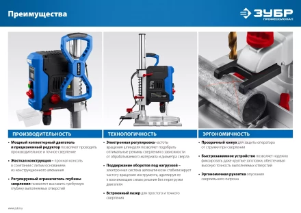 Станок вертикально-сверлильный ЗУБР Профессионал 800 Вт, 13 мм БЗП ВСС-П800 купить в Тюмени