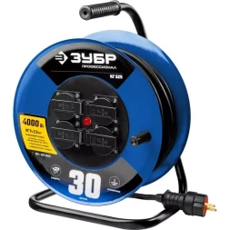 Удлинитель на катушке "КГ 325", 30 м, 4000 Вт, 4 гнезда, IP44, КГ 3х2,5 кв мм, ЗУБР 55079-30
