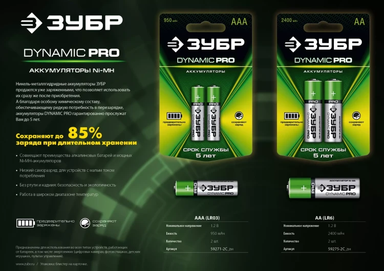 Аккумуляторы DYNAMIC PRO никель-металлгидридные (NiMH) АА 2400мА/ч серия Без серии купить в Тюмени