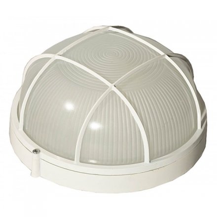 Светильник уличный СВЕТОЗАР влагозащищенный с решеткой, круг, цвет белый, 100Вт SV-57257-W купить в Тюмени