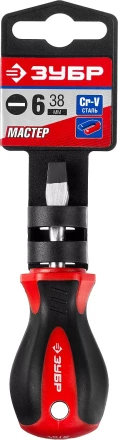 Отвертка ЗУБР &quot;МАСТЕР&quot;, &quot;STUBBY&quot; ( бочка ), Cr-v, эргономичная двухкомпонентная рукоятка, SL6,0x38мм 25061-38-6.0_z02 купить в Тюмени