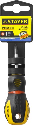 Отвертка STAYER &quot;PROFESSIONAL&quot; &quot;PROTech&quot;, двухкомп рукоятка, намагниченная, Cr-Mo, PH1x38мм 25132-1-38_z02 купить в Тюмени