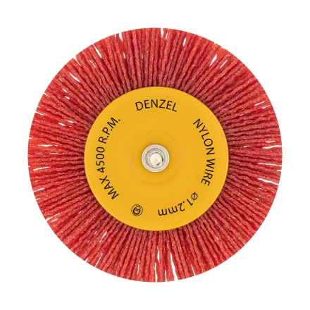 Щетка для дрели Denzel, 100 мм, Плоская, со шпилькой, нейлоновая щетина, 74434 купить в Тюмени