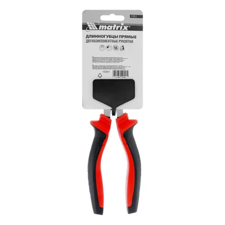 Длинногубцы прямые Matrix, 200 мм, хром-ванадий, двухкомпонентные рукоятки, 17311 купить в Тюмени