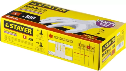Перчатки STAYER &quot;MASTER&quot; виниловые экстратонкие, L, 100шт 11207-L купить в Тюмени