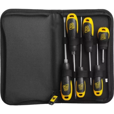 Набор JCB: Отвертки, хромомолибденовая сталь S2, двухкомпонентные рукоятки, магнитный наконечник, 7 предм, чехол JSD019 купить в Тюмени