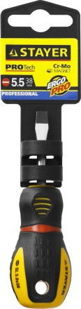Отвертка STAYER &quot;PROFESSIONAL&quot; &quot;PROTech&quot;, двухкомп рукоятка, намагниченная, Cr-Mo, SL5,5x38мм 25131-05-38_z02 купить в Тюмени