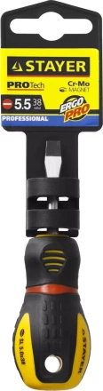 Отвертка STAYER &quot;PROFESSIONAL&quot; &quot;PROTech&quot;, двухкомп рукоятка, намагниченная, Cr-Mo, SL5,5x38мм 25131-05-38_z02 купить в Тюмени