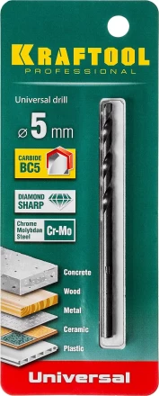 Сверло "UNIVERSAL" по бетону, металлу, дереву, KRAFTOOL PROFESSIONAL 29172-090-5, 5 х 90 мм 29172-090-5_z01 купить в Тюмени