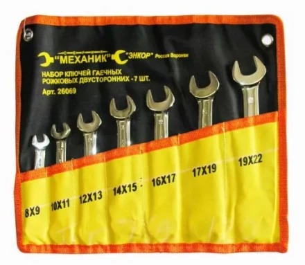 Набор ключей рожковых 7шт чехол Энкор 26069 купить в Тюмени