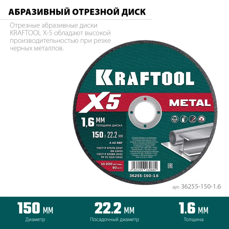 Круги отрезные абразивные, по металлу 36255-150-1.6 купить в Тюмени