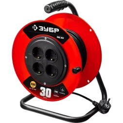 Удлинитель на катушке "ПВС 307", 30 м, 2500 Вт, 4 гнезда, ПВС 3х0,75 кв мм, ЗУБР 55083-30