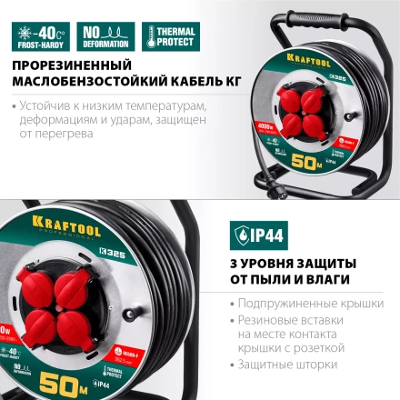 Силовые удлинители на стальной катушке  HEAVY DUTY 4.0, кабель КГ 3х2,5 кв мм 55086-50 купить в Тюмени