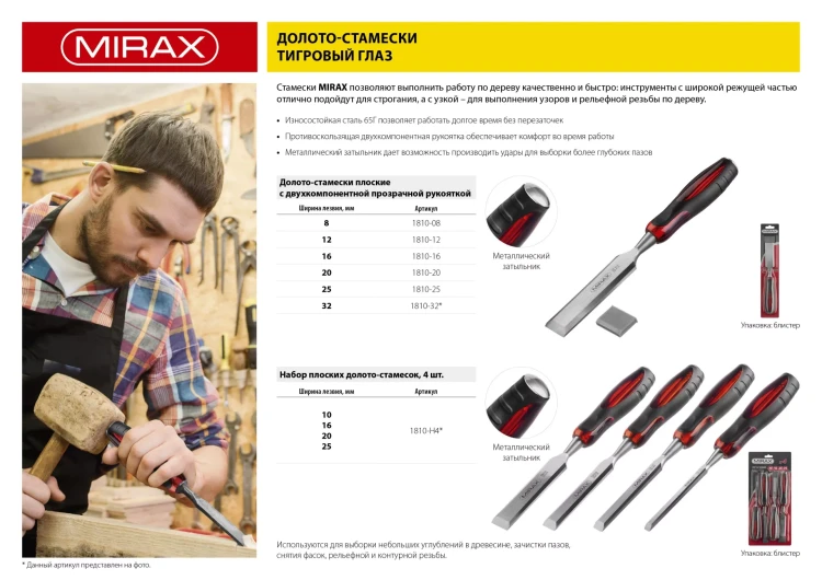 Стамеска MIRAX с двухкомпонентной прозрачной рукояткой, 20мм 1810-20 купить в Тюмени