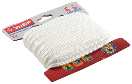 Шнур ЗУБР полиамидный, плетеный, повышенной нагрузки, без сердечника, белый, d 6, 20м 50320-06-020 купить в Тюмени