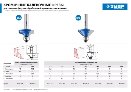 ЗУБР 25.4 x 8 мм, фреза кромочная калевочная (фасочная) №9, Профессионал (28711-25.4) купить в Тюмени