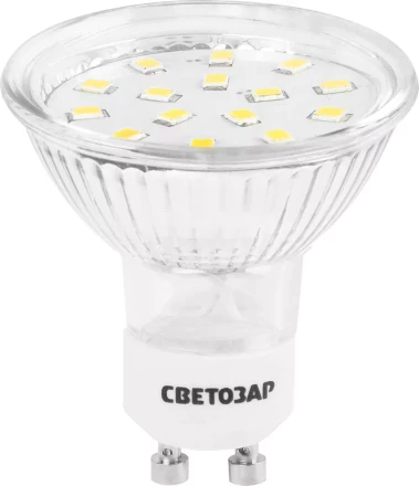 Лампы СВЕТОЗАР светодиодные &quot;LED technology&quot;, цоколь GU10, теплый белый свет (3000К), 220В, 3Вт (25) 44560-25_z01 купить в Тюмени