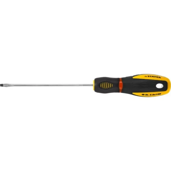 Отвертка STAYER "PROFI" "PROTech", двухкомп рукоятка, намагниченная, Cr-Mo, SL3,0x100мм 25131-03-10_z02 купить в Тюмени