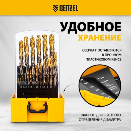 Набор сверл по металлу Denzel 723010, 1-13 мм, Р6М5К8-TiN, Golden Tip, 25 шт купить в Тюмени