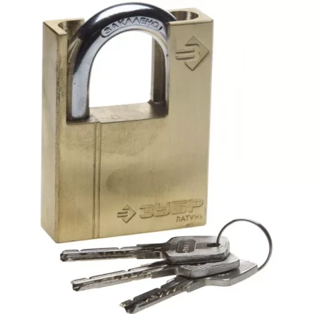 Замок ЗУБР &quot;ЭКСПЕРТ&quot; навесной, латунный корпус, закаленная дужка, с дополнительной защитой, 60мм 37297-60 купить в Тюмени